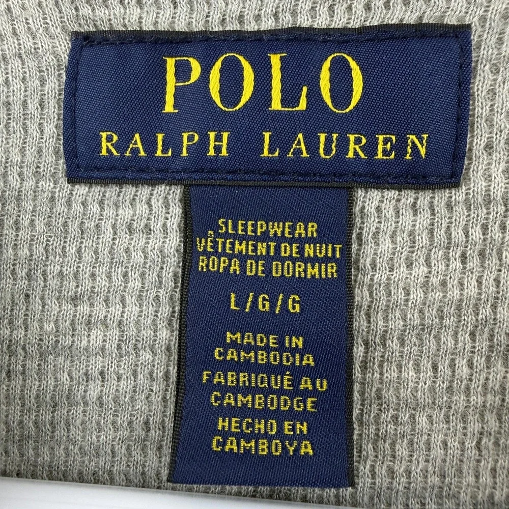 Polo Ralph Lauren Shirt Mens Large Gray Waffle Pony Logo Henley Sleep Pajama NWT